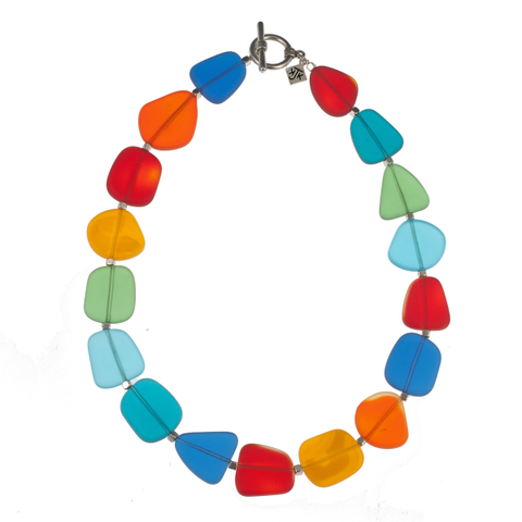 Multi- Colored Recycled Frosted Glass Choker W/Silver Choker