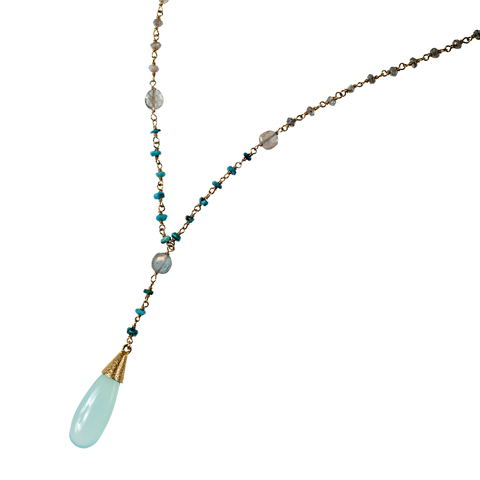 Turquoise & Labradorite With Chalcedony Teardrop Necklace