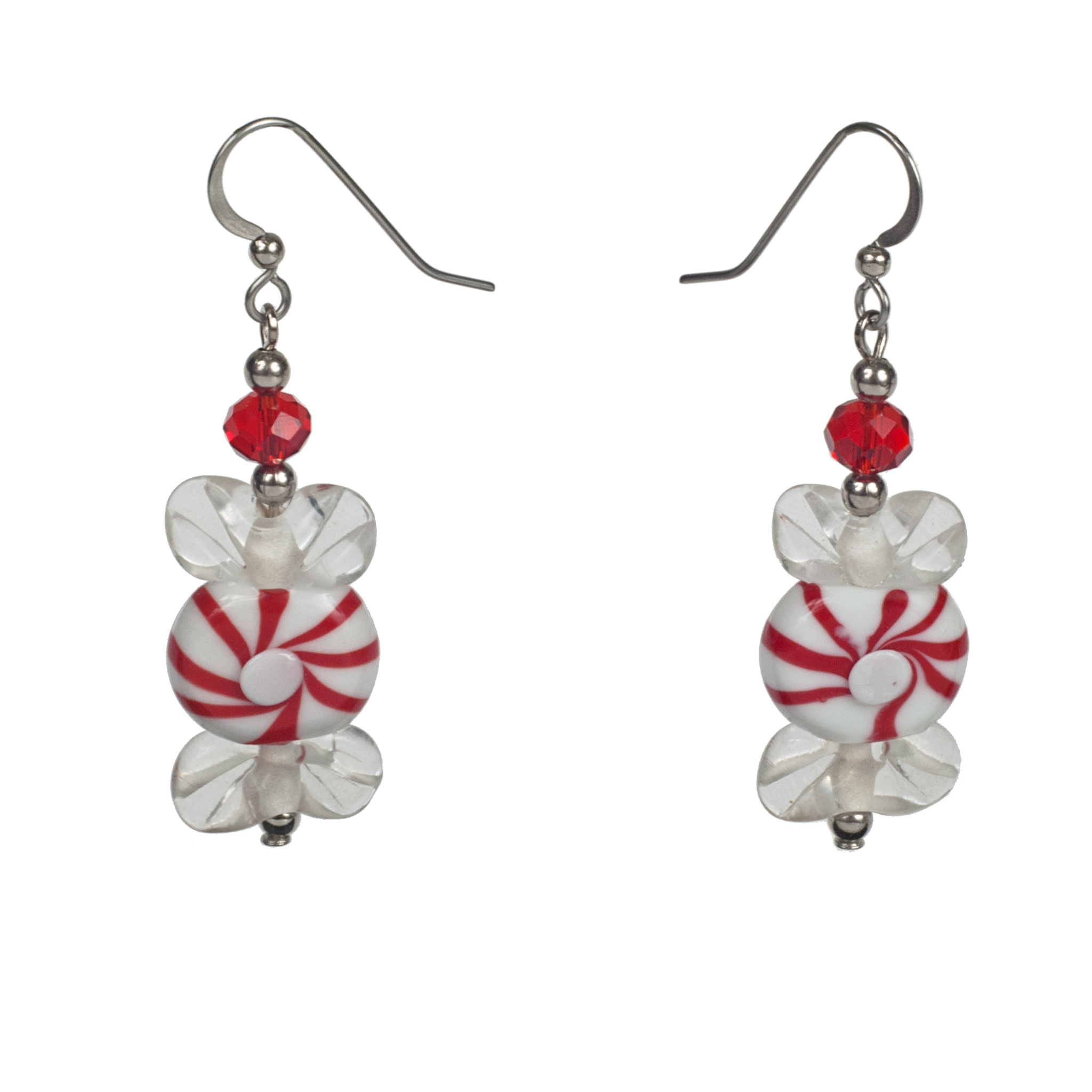 Red  Lampwork Glass Holiday Candy Earring