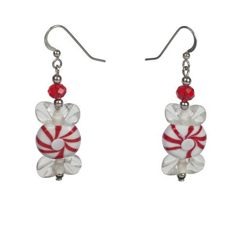 Red  Lampwork Glass Holiday Candy Earring