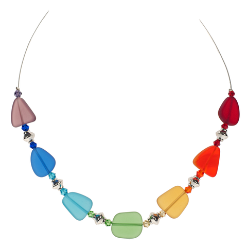 Recycled Frosted Chakra Glass & Silver Choker