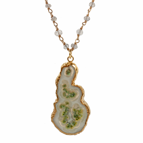 Solar Quartz On Faceted Labradorite And Vermeil Chain Choker