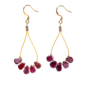 Garnet Teardrop Wire Oval Hoop Earring