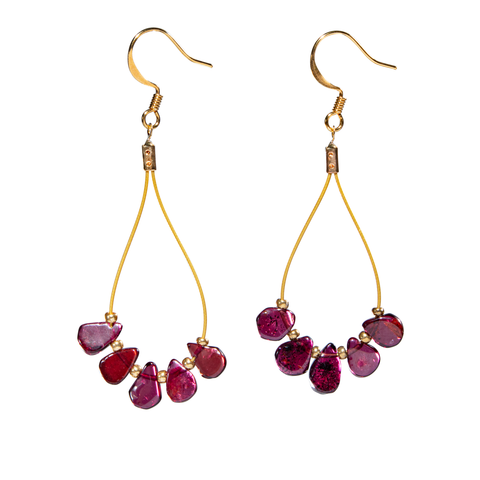 Garnet Teardrop Wire Oval Hoop Earring