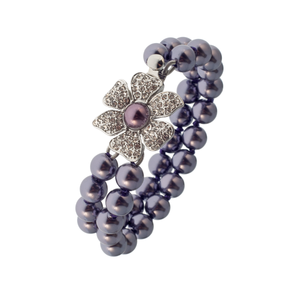 Double Strand Peacock Glass Pearl With Pavé Flower Clasp Bracelet