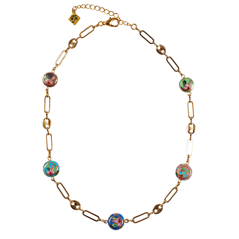 Cloisonné Coin On Paperclip Link Choker
