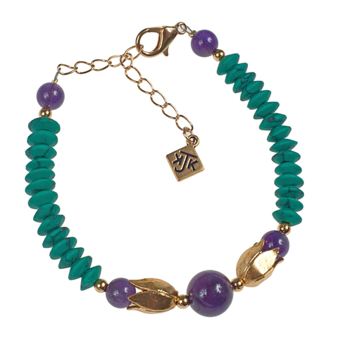 Amethyst And Matte Turquoise Lotus  Bracelet