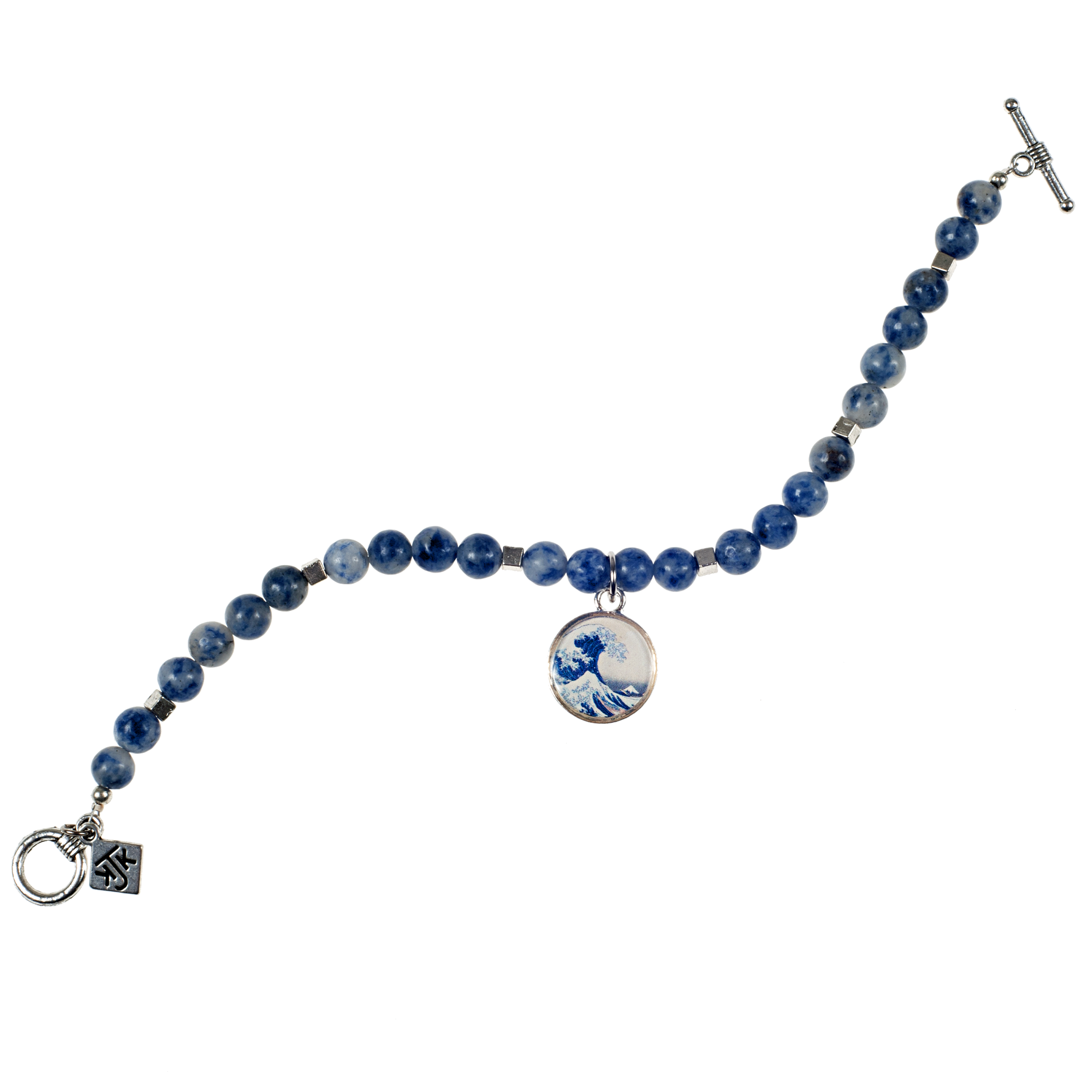 Sodalite & Hokusai Wave Charm Bracelet