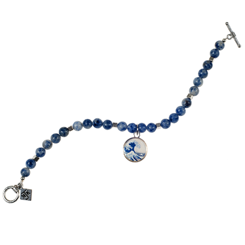 Sodalite & Hokusai Wave Charm Bracelet