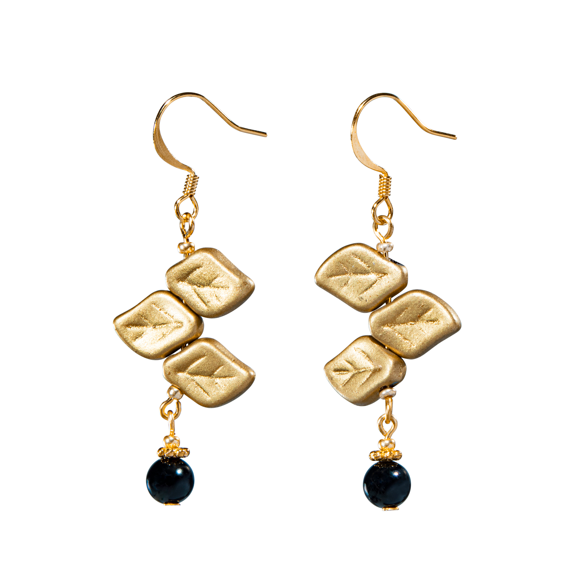 Gold Leaf With Semi-Precious Stones Earring