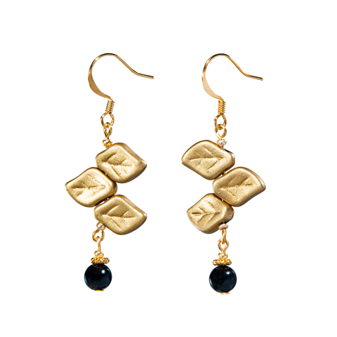 Gold Leaf With Semi-Precious Stones Earring