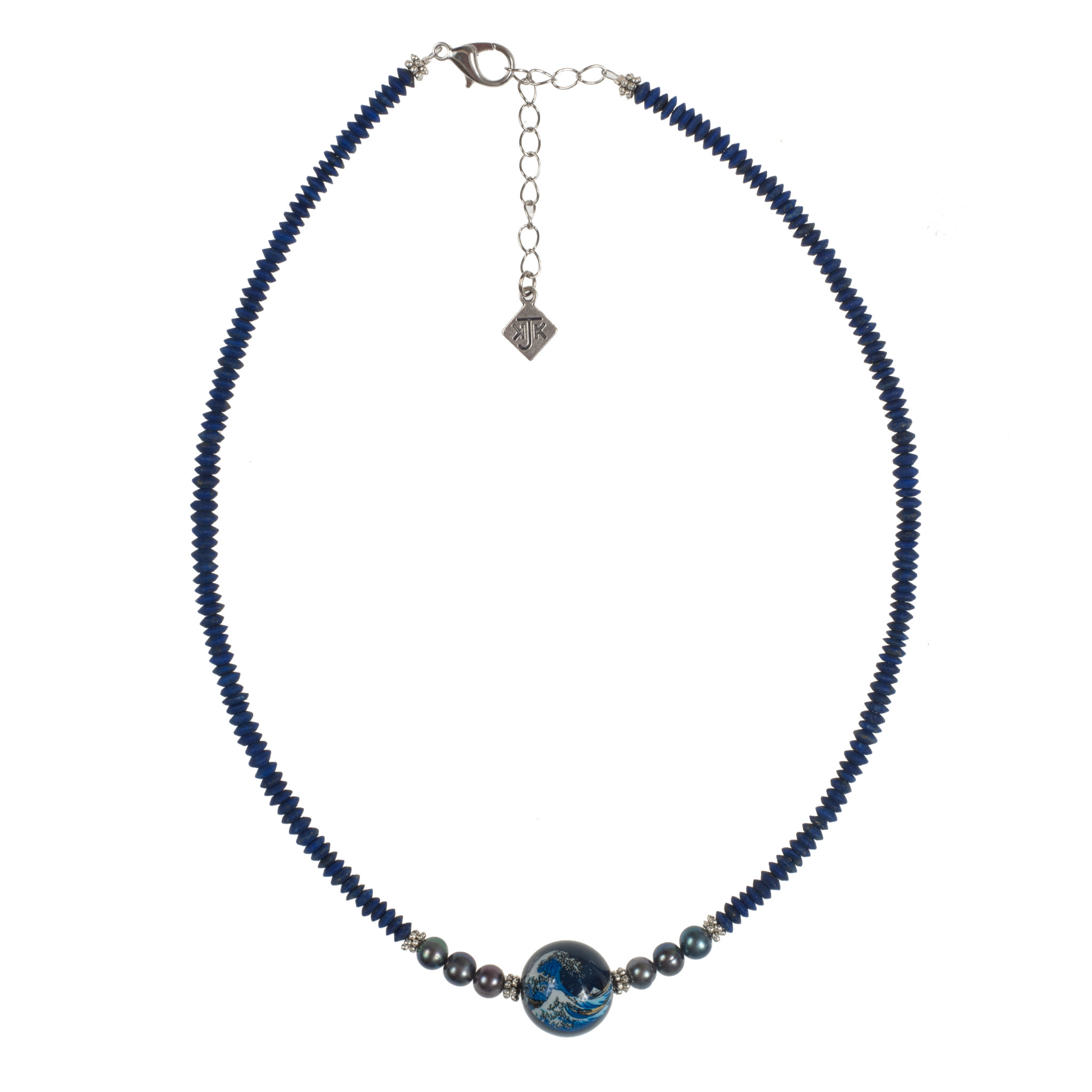 Navy Blue Wave Tensha With Lapis And Pearl Choker
