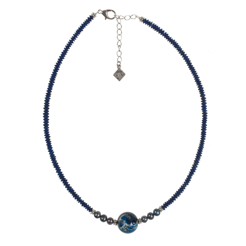 Navy Blue Wave Tensha With Lapis And Pearl Choker