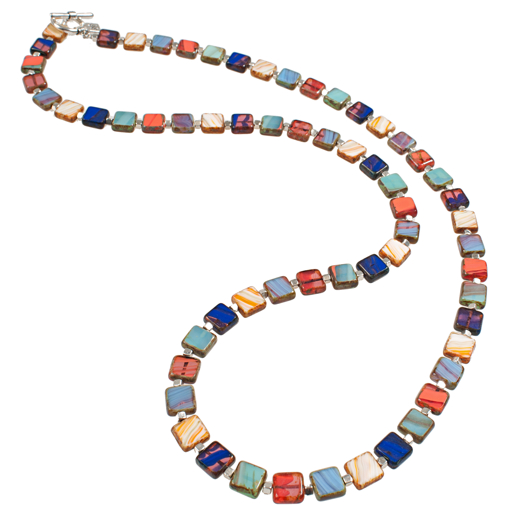 Colorful Czech Glass Squares Necklace