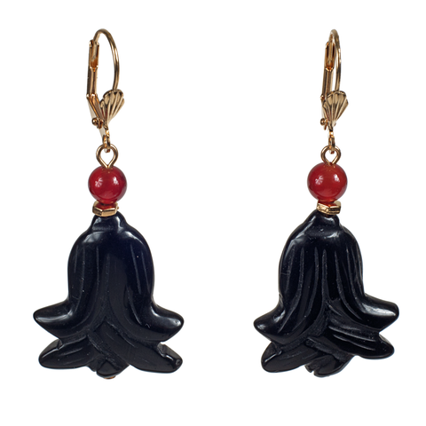 Onyx Lotus & Carnelian Earring