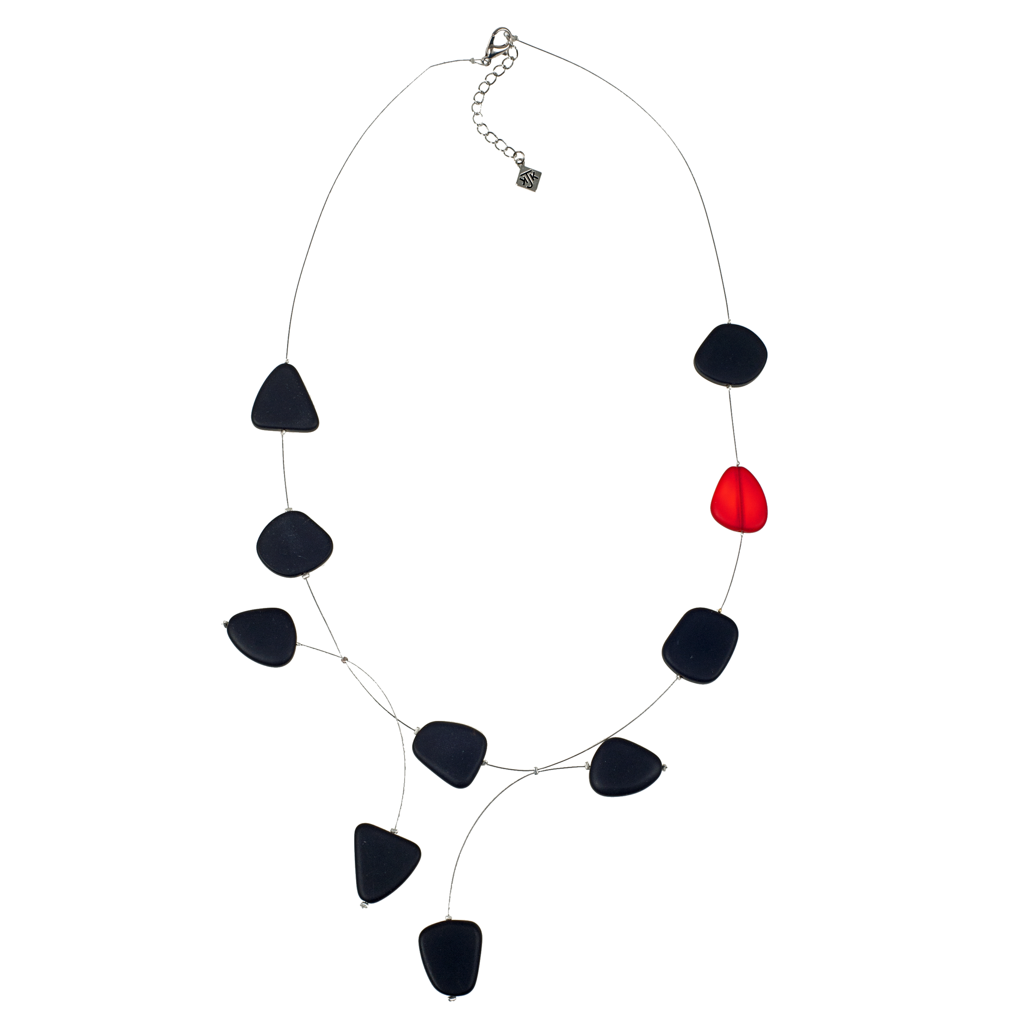 Red & Black Recycled Frosted Glass Long Mobile Necklace