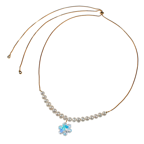 Snowflake Crystal Drop & Cultured Pearl Adjustable Necklace