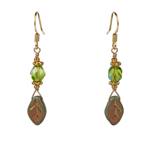 Wrapped Bohemian Glass Leaf With Crystal Earring