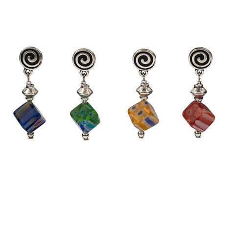 Assorted Mille Fiori Spiral Post Earrings