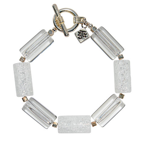 Clear & Crackled Rock Crystal Triangular Tube Bracelet