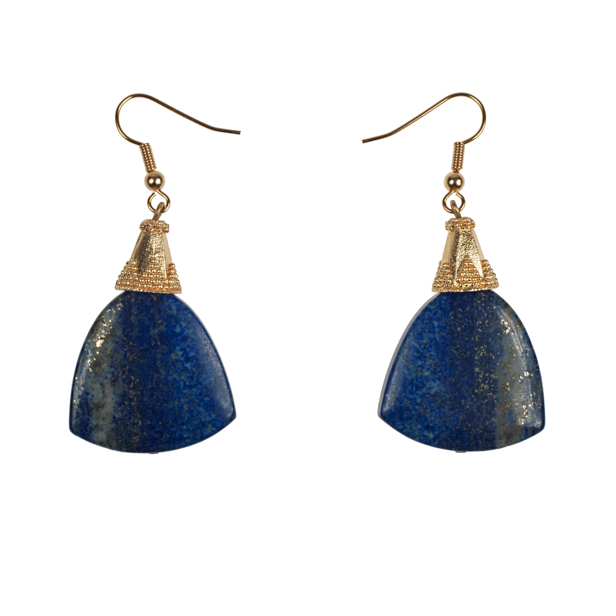 Lapis Shape Earring With Decorative Gold Caps