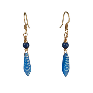 Bohemian Glass Blue Feather Drop Earrings