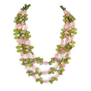 Three Strand Layered Bohemian Glass Leaf Necklace