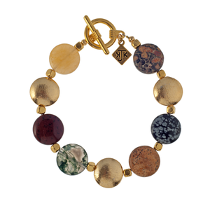 Multi-Stone & Brushed Gold  Bracelet
