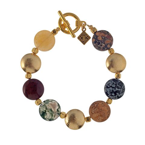 Multi-Stone & Brushed Gold  Bracelet