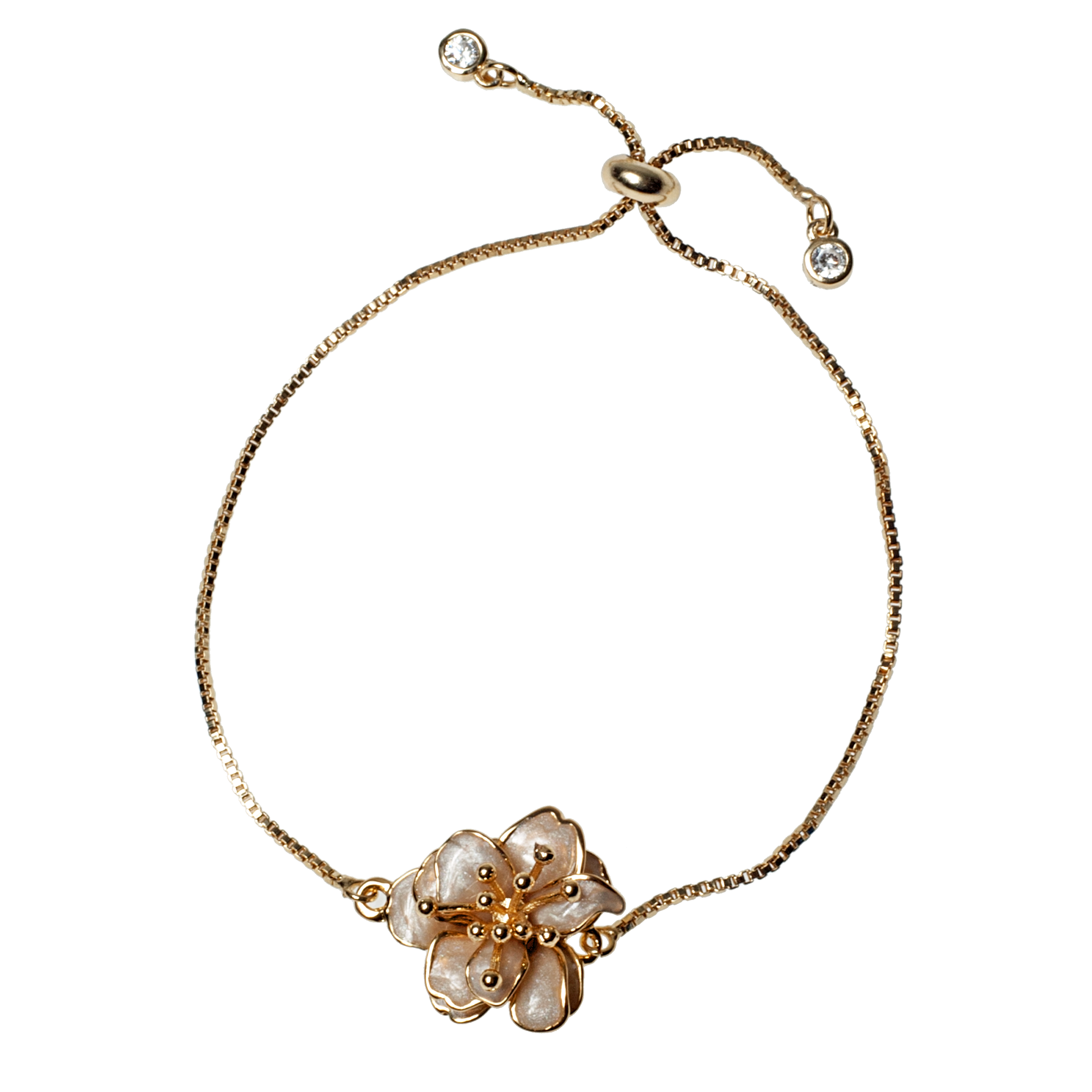 Blush Enamel Cherry Blossom Adjustable Chain Bracelet