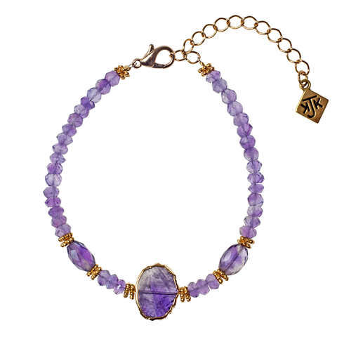 Amethyst Slice & Faceted Amethyst  Bracelet