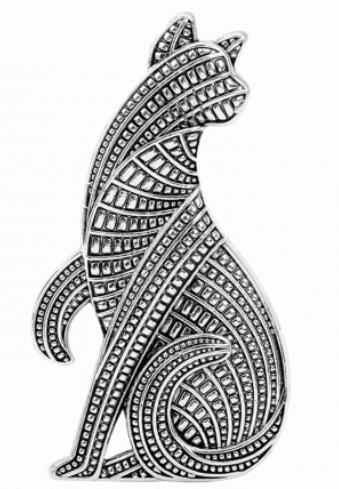 Textured Stylized Cat Silver Pin