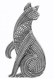 Textured Stylized Cat Silver Pin