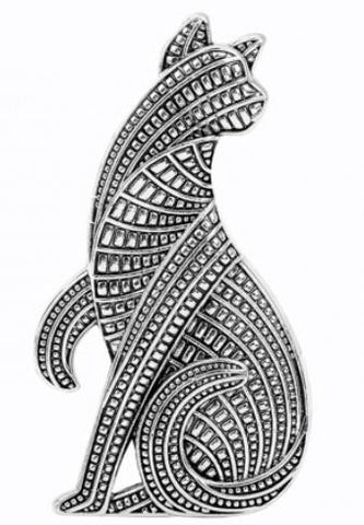 Textured Stylized Cat Silver Pin