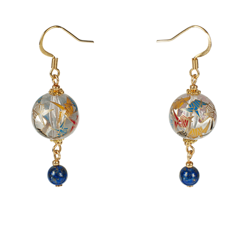 Japanese Tensha Crane & Lapis Drop Earring