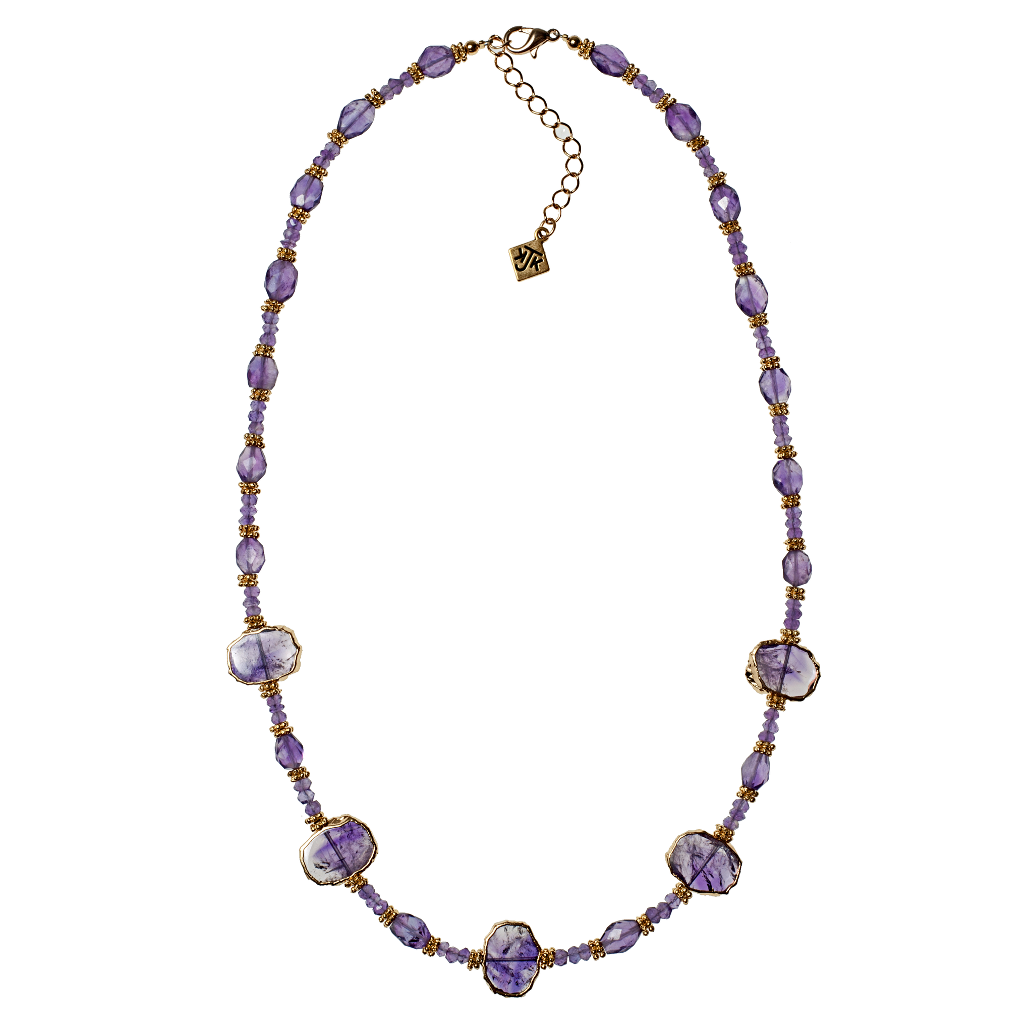 Amethyst Slice & Faceted Nugget Long Choker