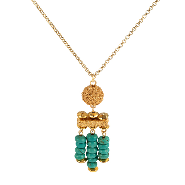 Turquoise And Granulated Gold Pendant Choker