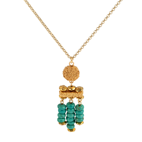 Turquoise And Granulated Gold Pendant Choker