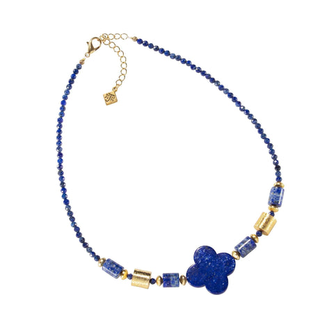 Lapis Quatrefoil And Brushed Gold Choker