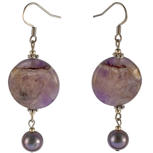Cape Amethyst Coin And Cultured Pearl  Earring