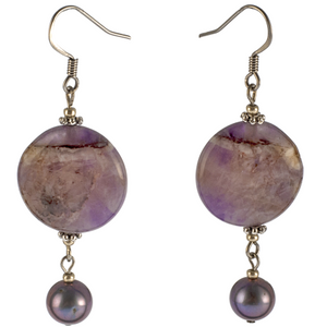 Cape Amethyst Coin And Cultured Pearl  Earring