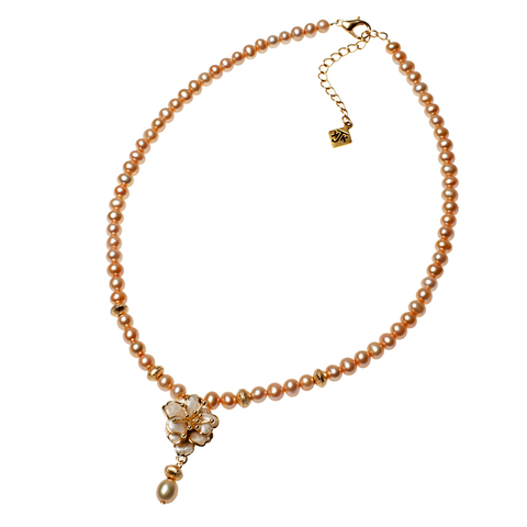 Blush Enamel Cherry Blossom & Blush Cultured Pearl Choker