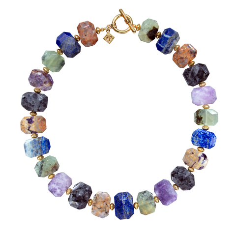 Octagonal Multistone With Gold Spacers Necklace