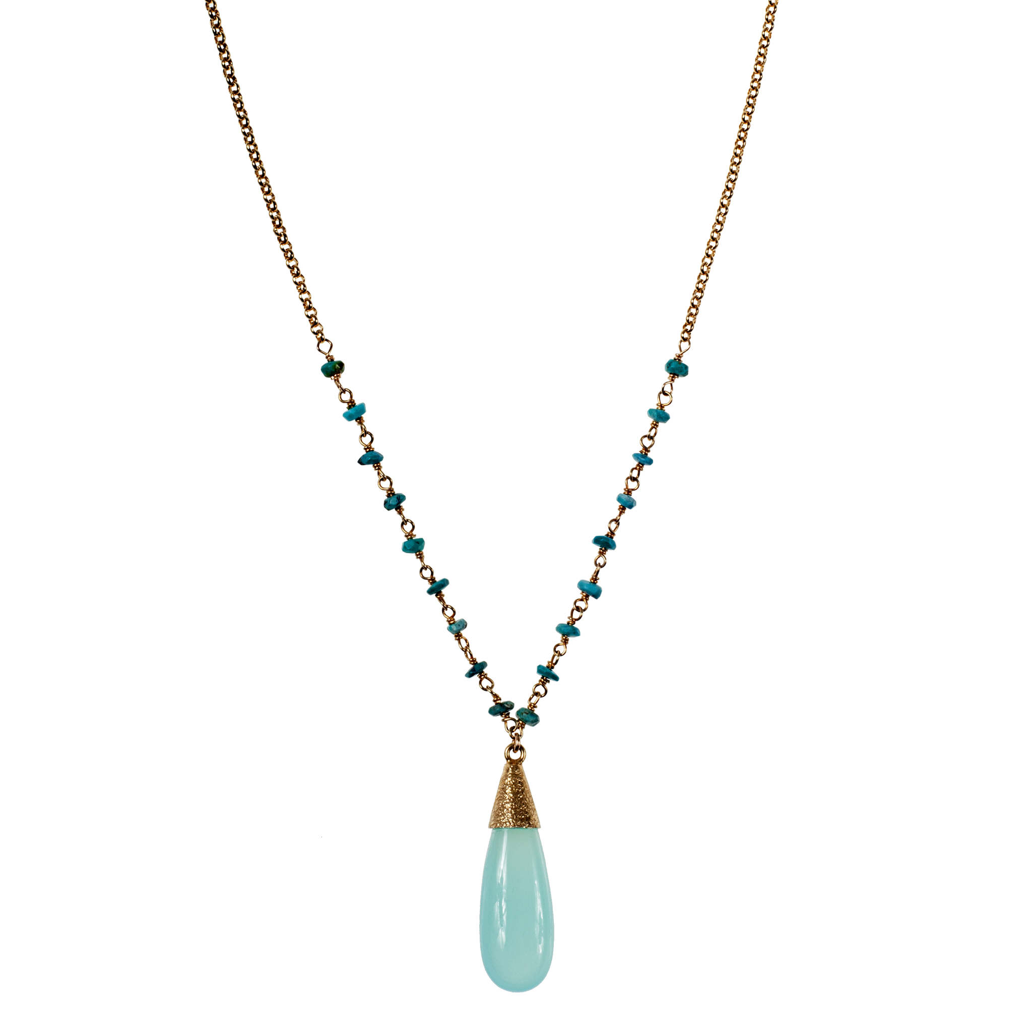 Vermeil, Sleeping Beauty Turquoise With Chalcedony Pendant Choker