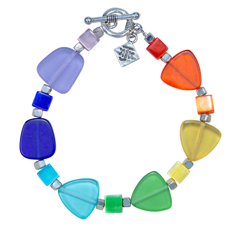 Rainbow Frosted Glass Triangle, Freeform & Fiber Optic Bracelet