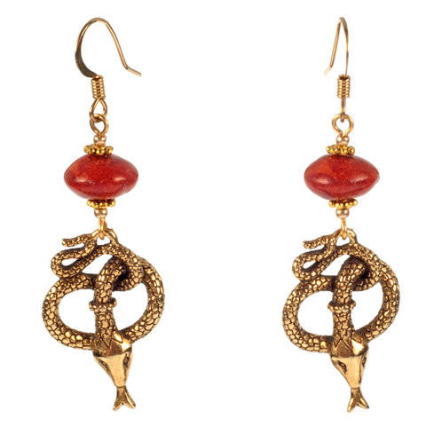 Snake With Coral Rondelle Earring