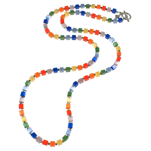 Long Optic Fiber Cube Rainbow Necklace Necklace