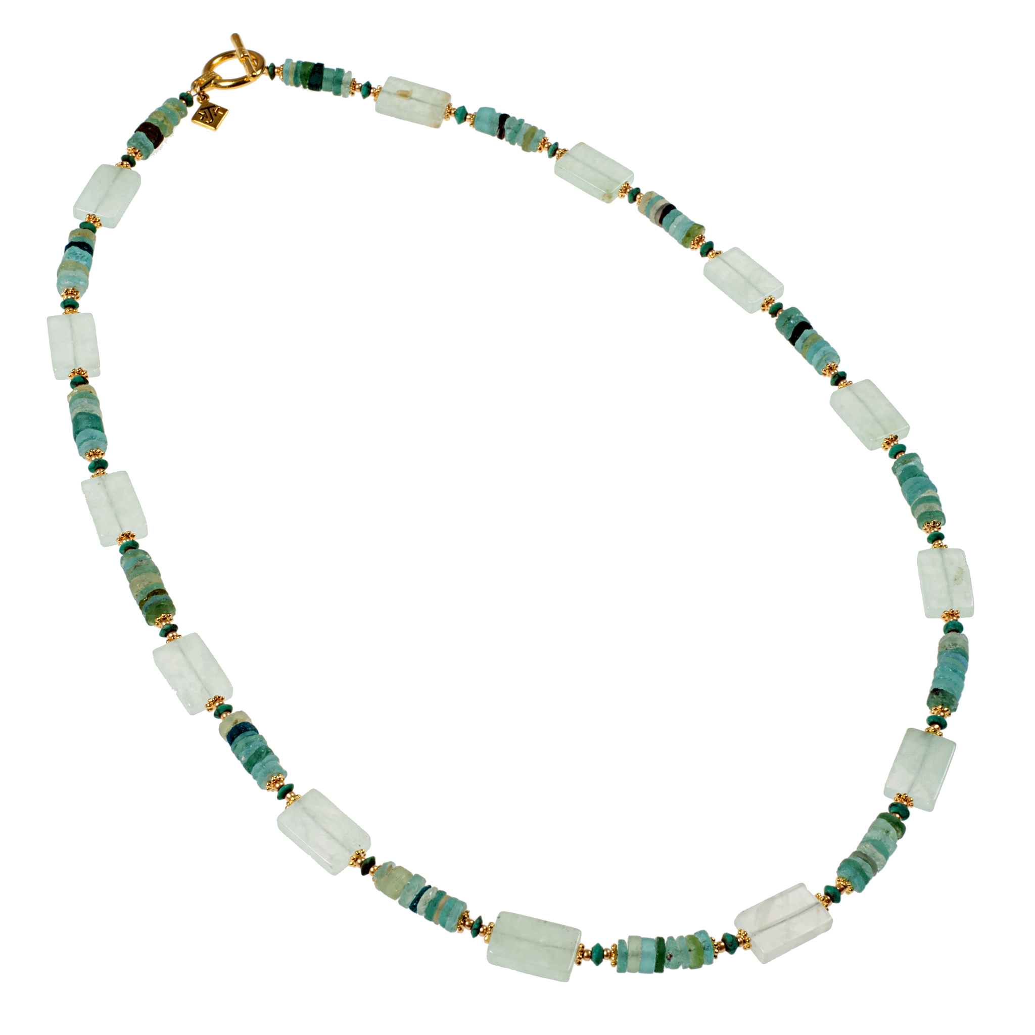 Genuine Roman Glass & Prehnite Long Necklace