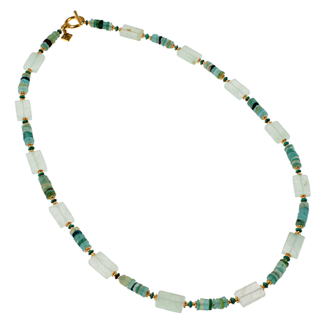 Genuine Roman Glass & Prehnite Long Necklace