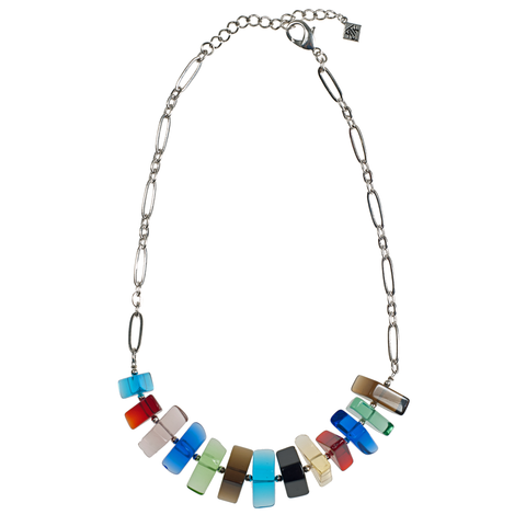 Multi-Color Composite Quartz On Open Link Chain Choker